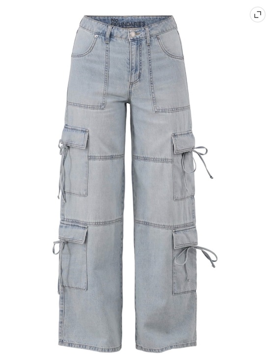 No Boundaries Denim - No Boundaries Light Blue Wide-Leg Cargo Jeans with Tie Details
